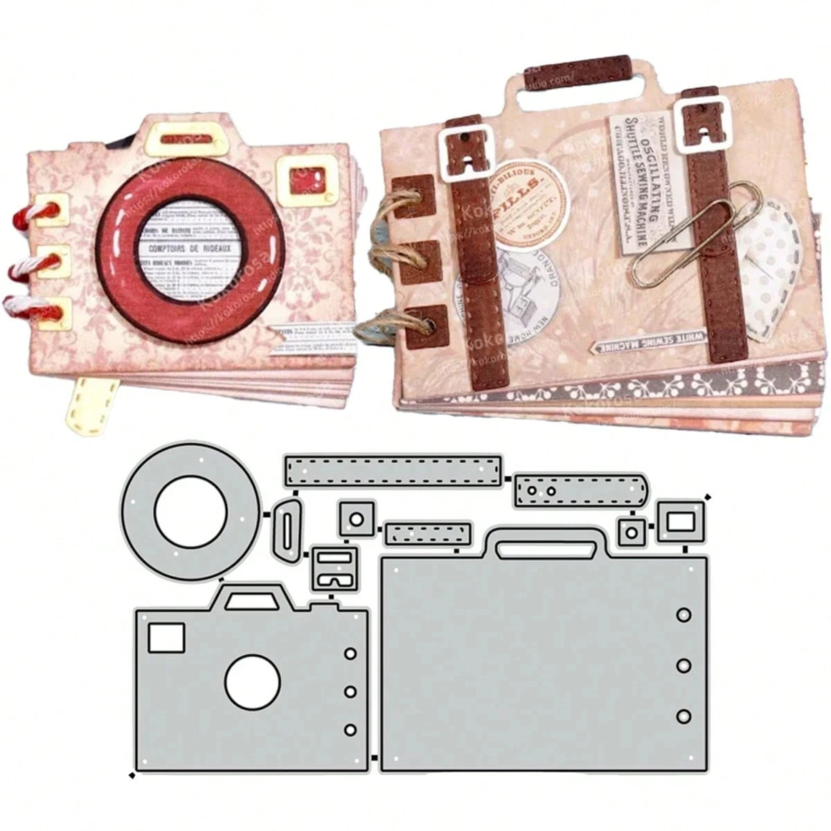 1 troquelado de Metal gris con diseño de cámara y bolsa, para manualidades en papel, hacer tarjetas, álbumes de recortes, álbumes de bricolaje, plantilla de corte