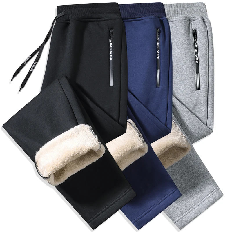 Men's Sports Pants with Fleece Lining, Thickened Cotton Leggings, New Style Long Pants, Sheepskin Fleece Sweatpants, Drawstring