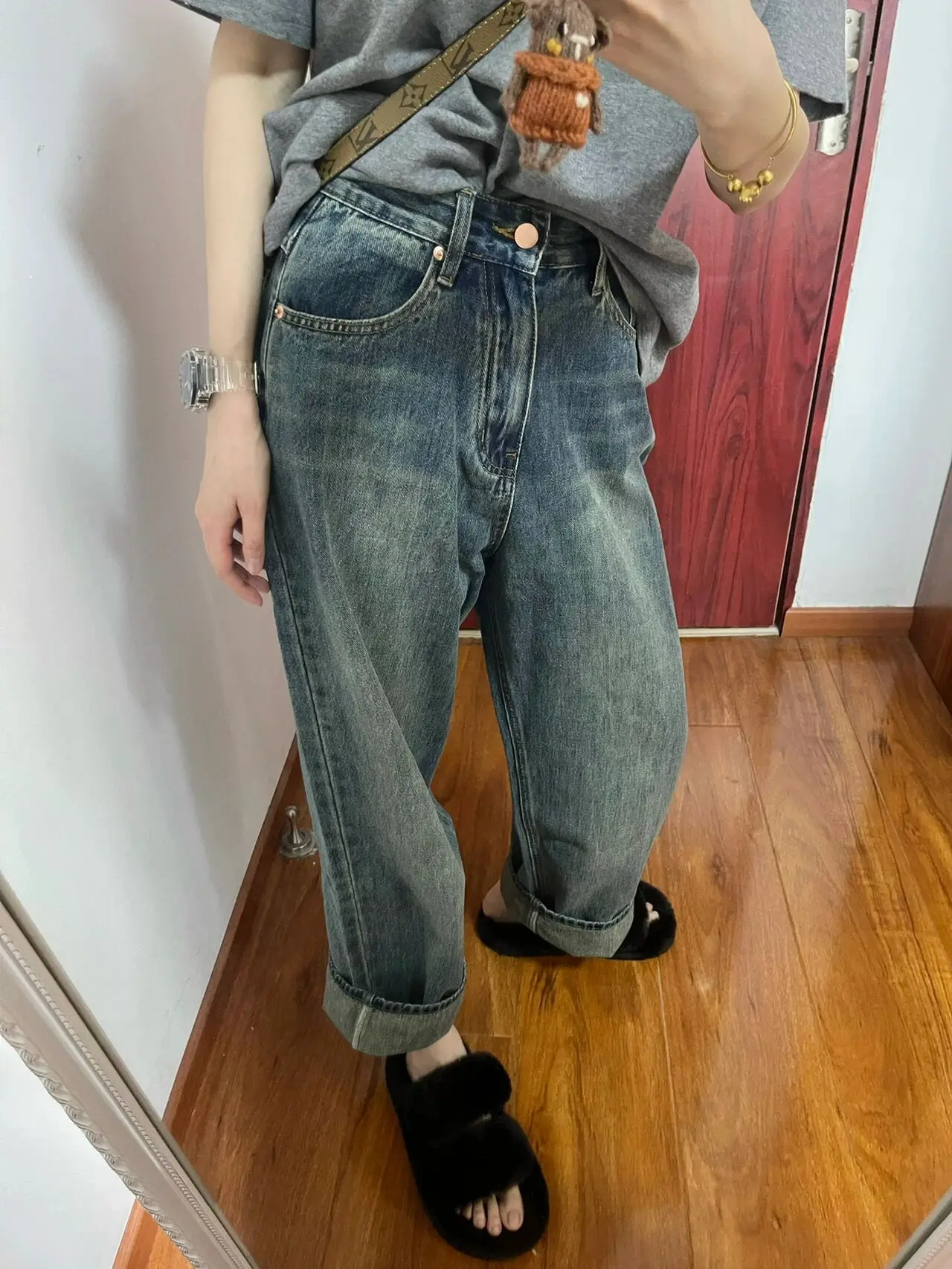 

High Waist Wide Leg Blue Jeans Women Loose Fit plus Size Slimming Straight Loose Trousers Autumn Winter New Arrival