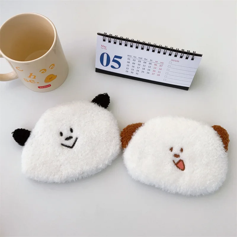 Cute Cartoon Bear Fluffy Zipper Coin Purse Keychain Kawaii Plush Mini Wallet Bag Card Case Key Storage Bag For Woman Girls