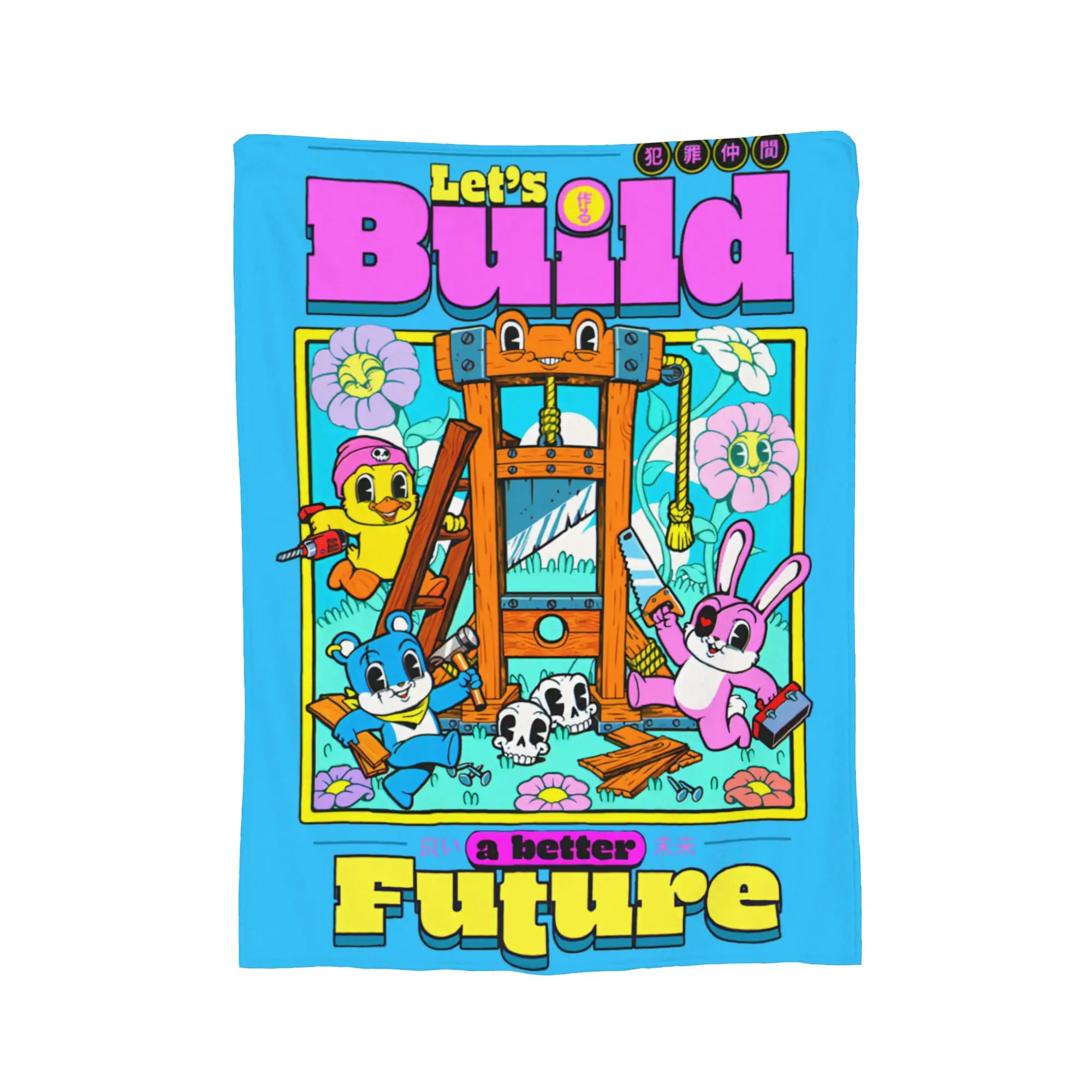 Let's Build a Better Future Flannel Blankets Happy Tree Friends Funny Throw Blanket for Home Hotel Sofa  200x150cm Bedspread