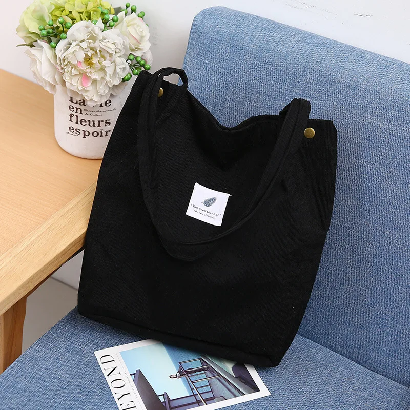 New Corduroy Shoulder Bag for Women Cotton Cloth Versatile Handbag Solid Color Eco Shopping bag 2022 Ladies Reusable Totes Bags