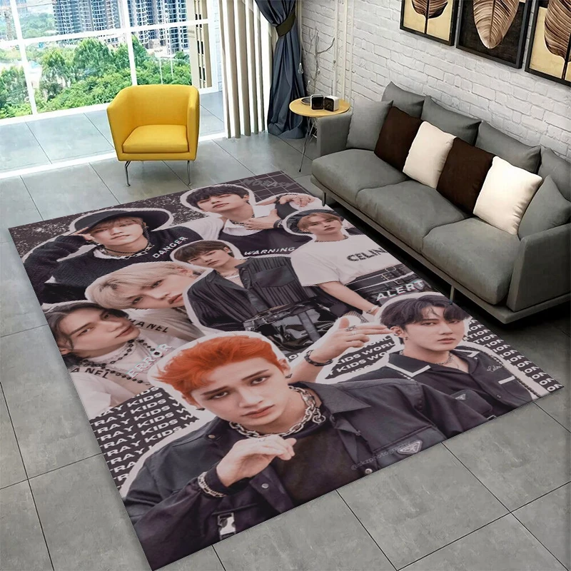 Kpop Stray Kids Musik-Stern-Teppich für Spielzimmer, Schlafzimmer, Wohnzimmer, Sofa, Heimdekoration, Kinder-Teppich, rutschfeste Bodenmatte, Geschenk