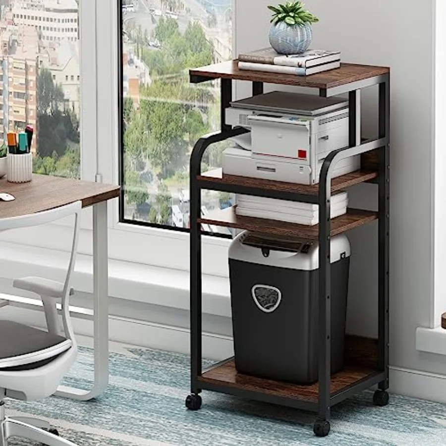 

4-Tier Printer Stand with Adjustable Storage Shelf Large Tall Printer Table with Wheels for Home Office Small Spaces Organizati