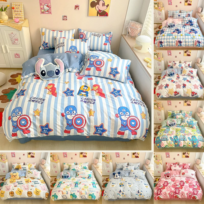 

Disney 100% Cotton Bedding Set Quilt Duvet Cover Pillow Case Summer Cartoon Boy Girl Dormitory Bedroom Queen Single Bed Winter