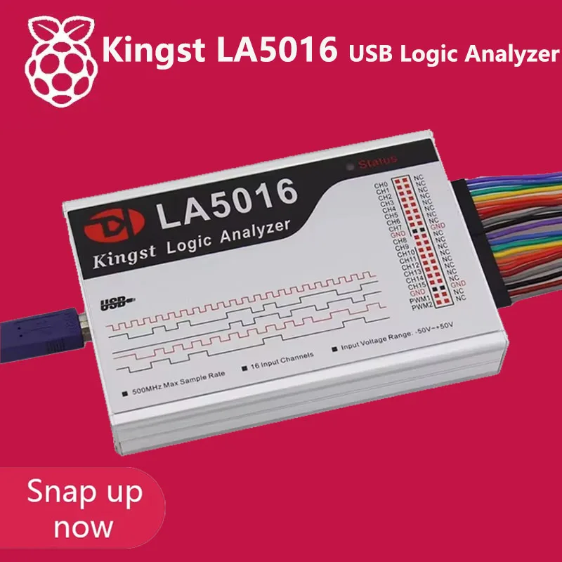Kingst LA5016 Analizator stanów logicznych USB maksymalna częstotliwość próbek 500M, 16 kanałów, próbki 10B, MCU, ARM, narzędzie do zwijania
