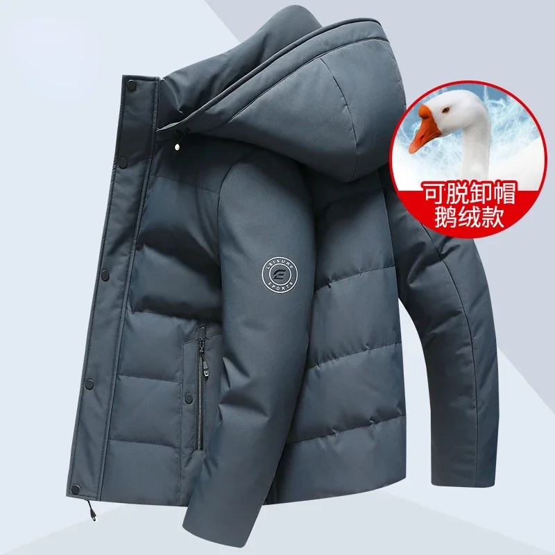 Jaqueta de ganso branco masculina, jaqueta puffer casual, casaco masculino grosso e quente, roupa de inverno, Lq798