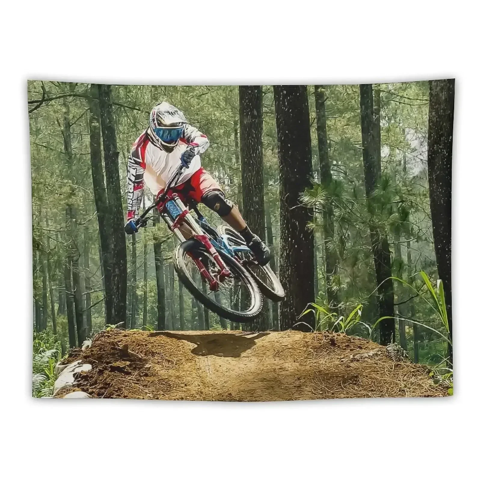 

Mountain Biker over Jump. Tapestry Wall Hangings Decoration Decoration Bedroom Room Aesthetic Mushroom Tapestry