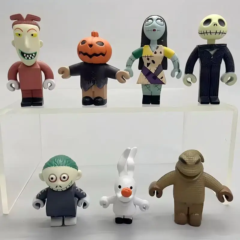 

Disney The Nightmare Before Christmas 7pcs Mini Figures Set Jack Sally Oogie Boogie Block Style Toys Halloween Decor Collectible