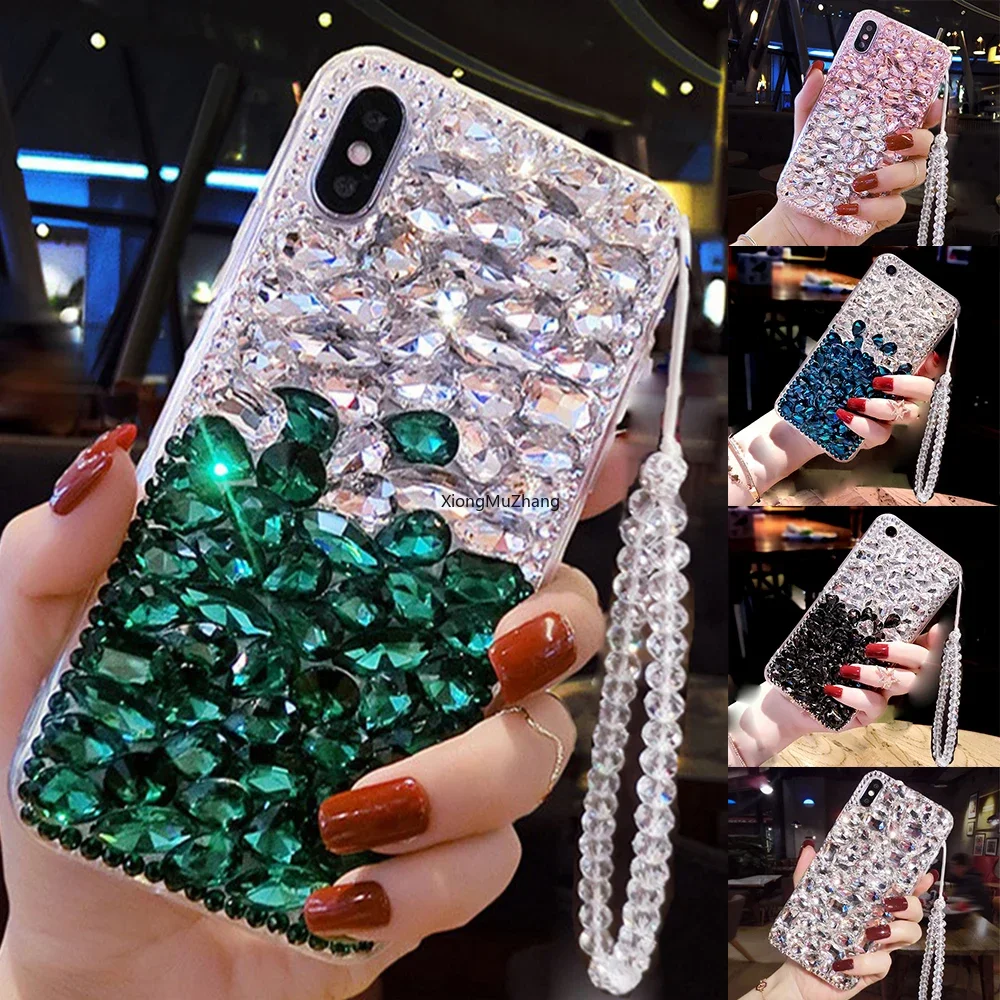 

Luxury Rhinestone Custom Case for OPPO Reno 10Pro Plus 11F 9 Pro 8T Find X7 Ultra X6 X5 X3 X2 F25 Diamond Coque with Strap Cover