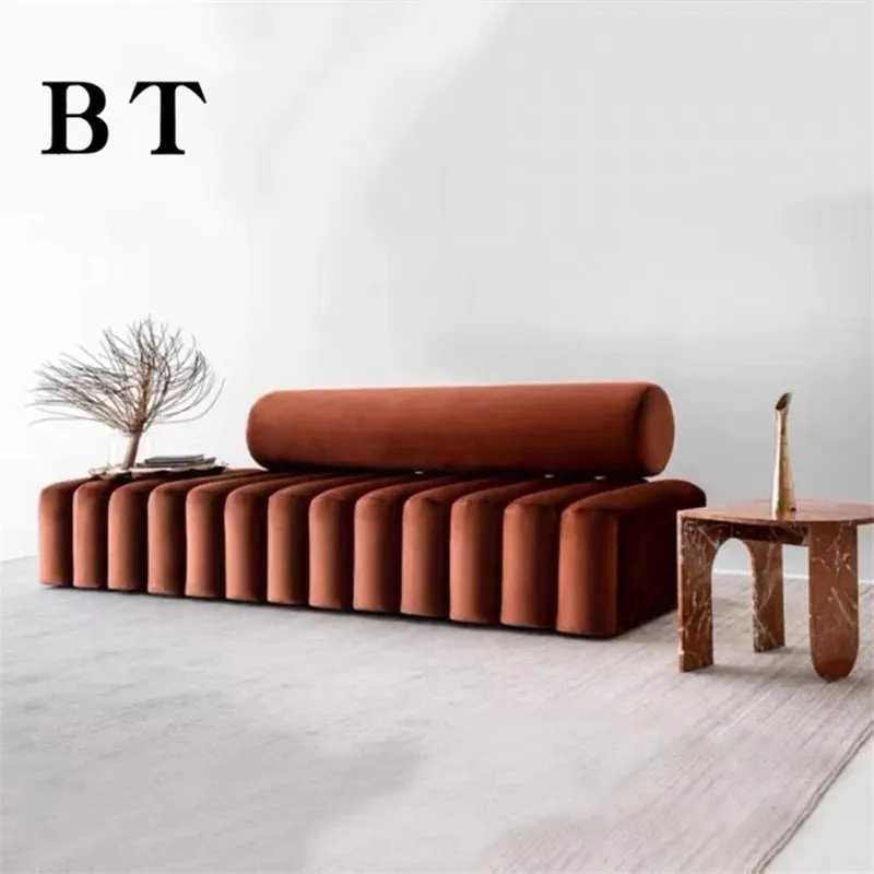 Fabric backrestbed tail stoolentrance  shoe changing light luxury living room sofa stoolsample room stool image 3