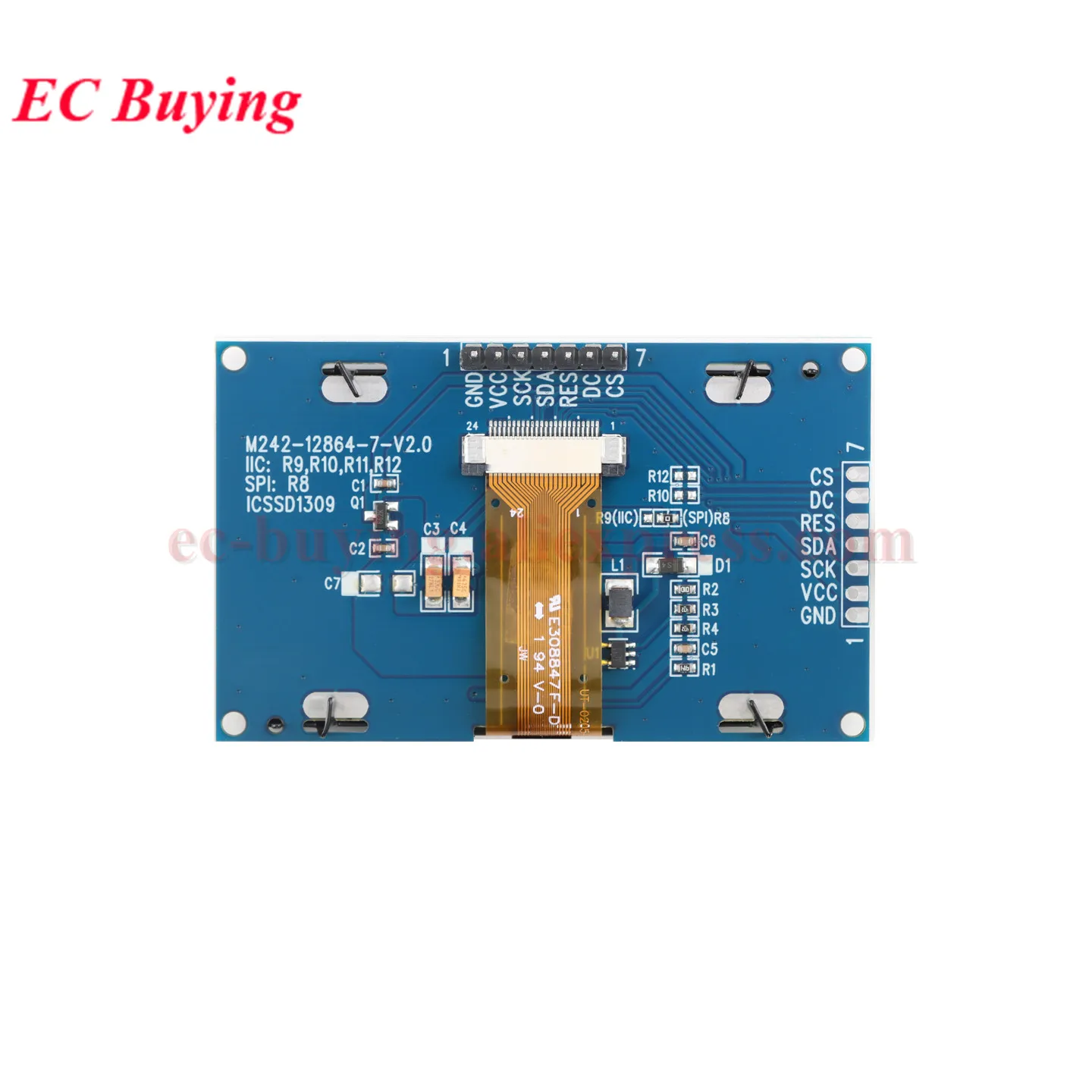 Módulo de Display OLED de 2,42 polegadas, Tela LCD de 2,42'' 128x64 Pontos 12864 com Driver SSD1309 SPI/IIC I2C Branco Azul Amarelo Verde 4 7 Pinos