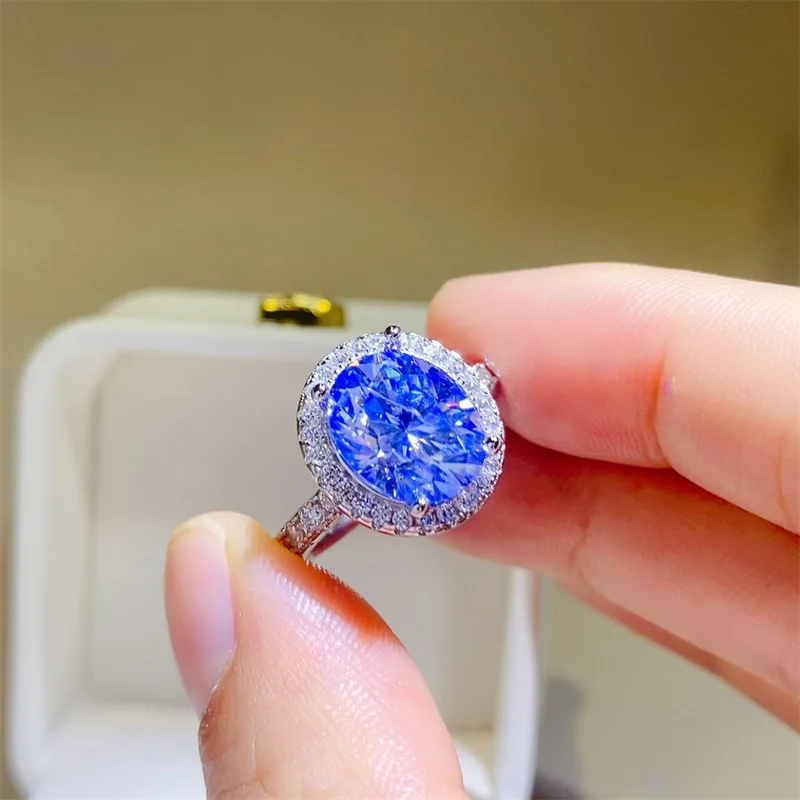 Vintage Luxury Blue Diamond Pigeon Egg Luxury Ring For Women 5ct Moissanite PT950 Platinum | Classic oval cut, timeless and high