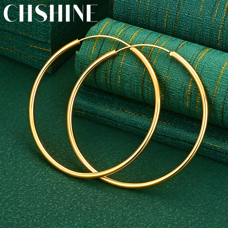 925 Sterling Silver 18K Gold 50mm60mm Smooth Circle Hoop Earrings for Women Wedding Party Fashion Charm Jewelry