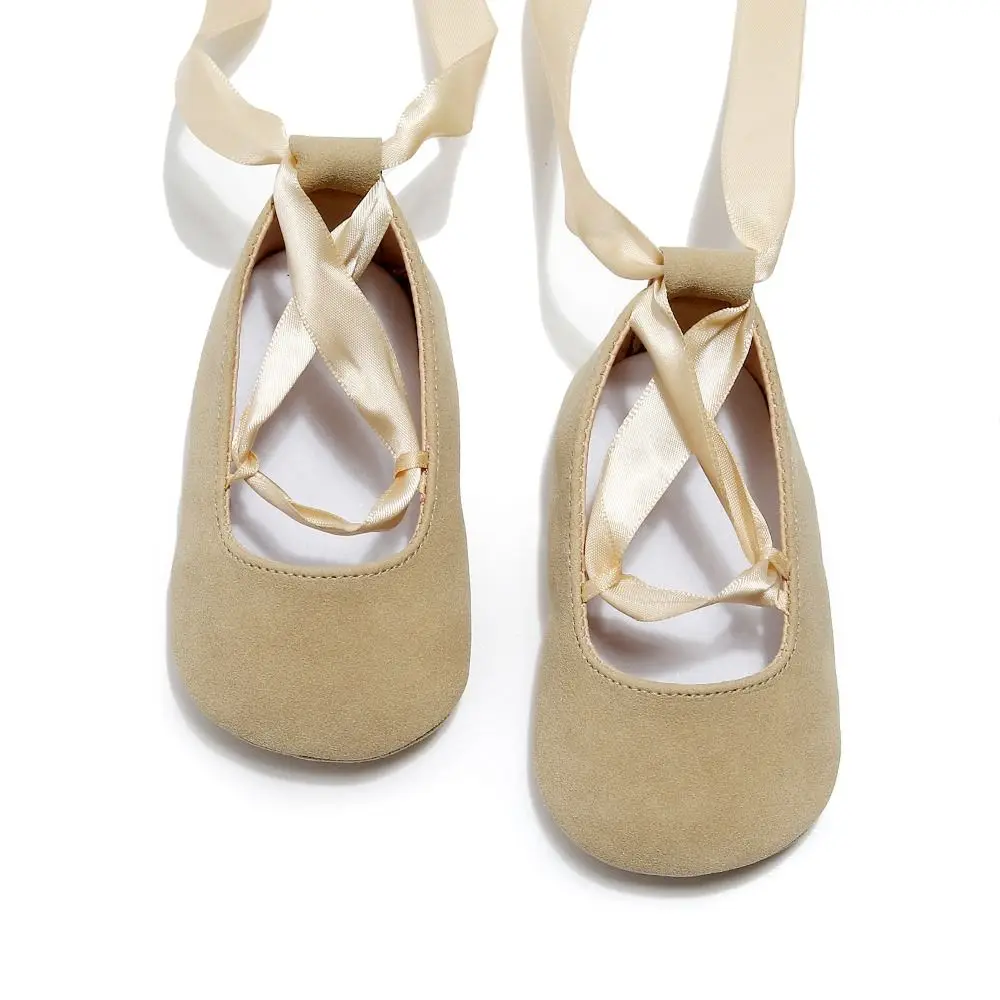 Picture 5: Princess Style PU Baby Girl Shoes Cross Ribbon Solid Color Moccasins Soft Sole Princess Dance Shoes First Walk