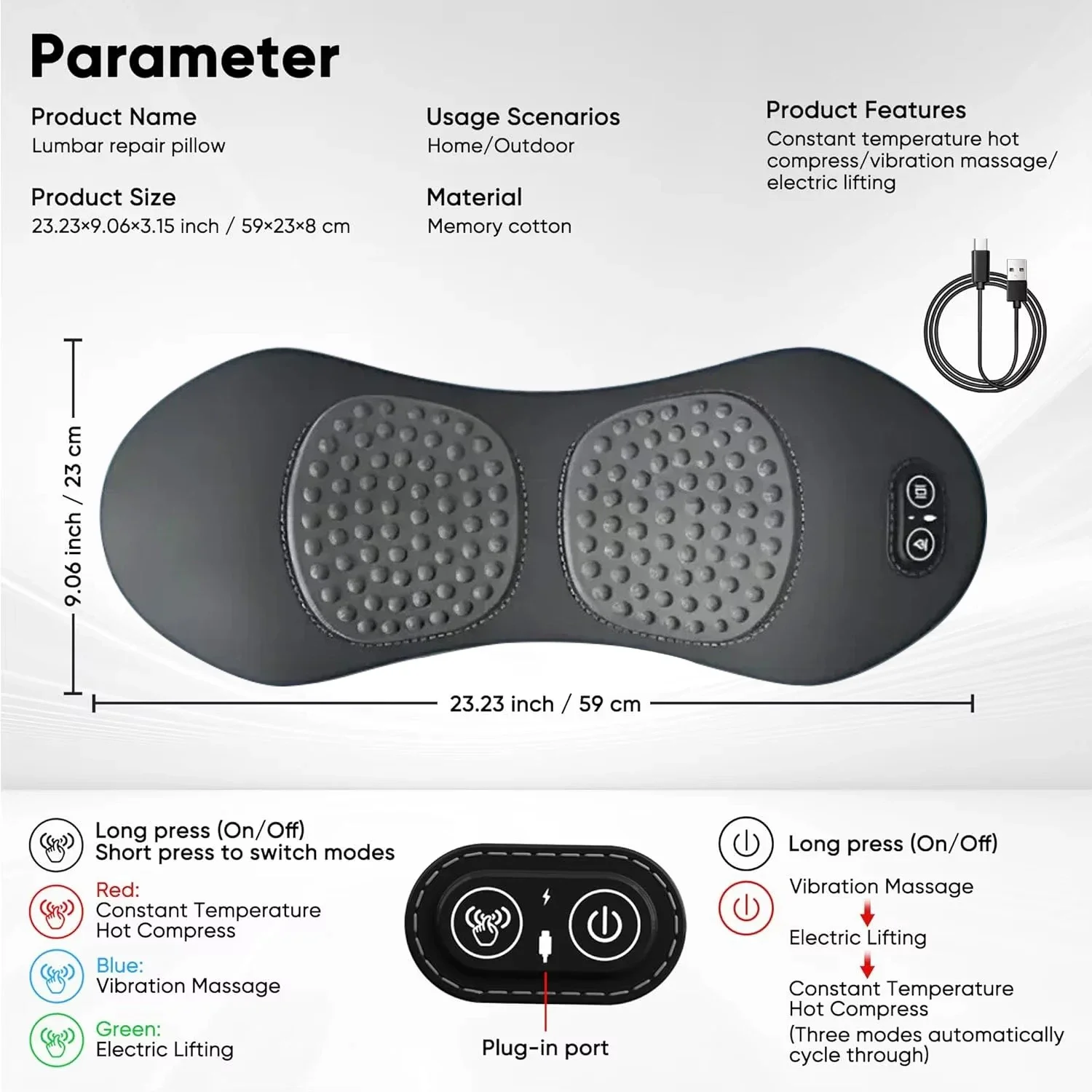 Back Pillow Bed Sleeping Waist Protection Pad Lying Flat Waist Relief Waist Support Heating Vibrating Electric Massage Pillow