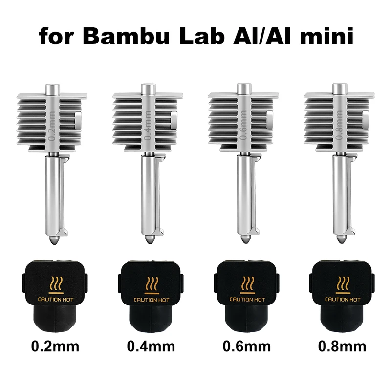 3D-Druckzubehör A1/A1 Mini Integriertes Düsen-Hotend-Kit aus Edelstahl 0,2/0,4/0,6/0,8mm für Bambu Lab A1/A1 Mini
