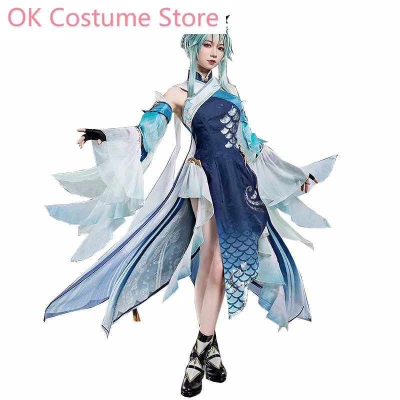 Anime! Genshin Impact Madame Ping Game Suit Elegant Cheongsam Dress Uniform Cosplay Costume Halloween Party Outfit Women