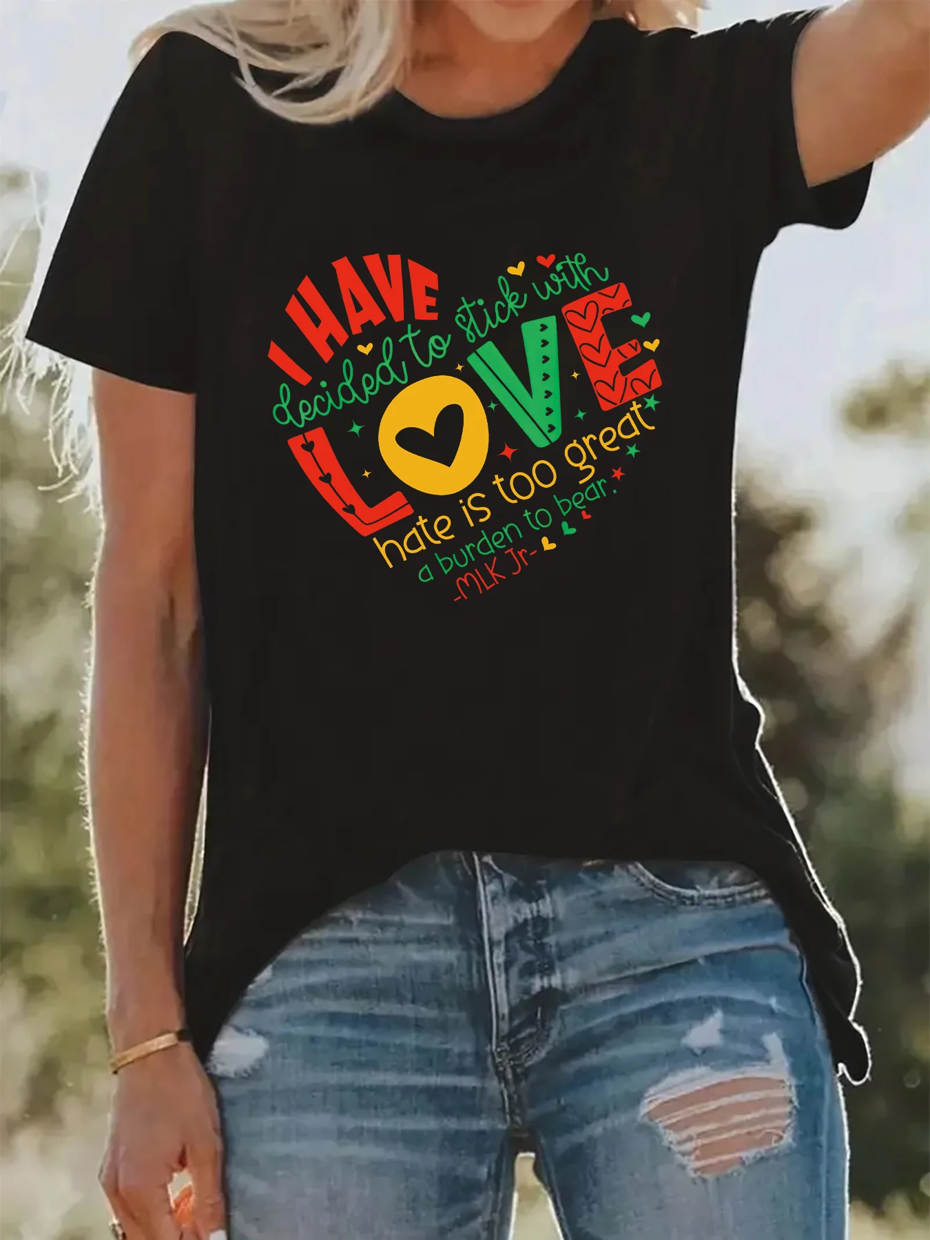 

I Have Love Creative Design Creative Printed Women's Top 2024 Summer Round Neck T-Shirt Fashion Street Women's Short Sleeved Top