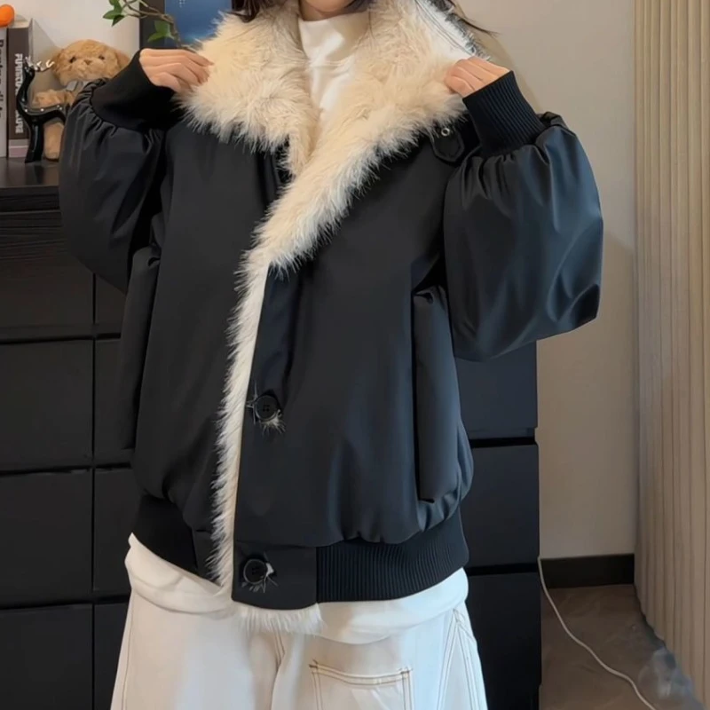 Chaqueta de algodón con capucha Invierno Engrosado Cálido Ruffian Chaqueta hermosa Cuello de piel Algodón