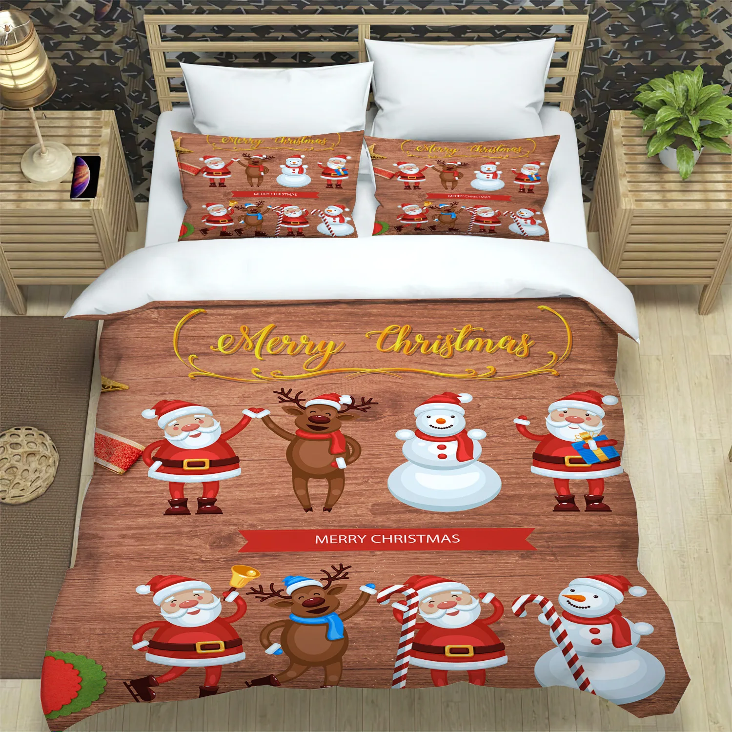 

Nordic Christmas bed three-piece set to print home textile bedding quilt cover two-piece factory