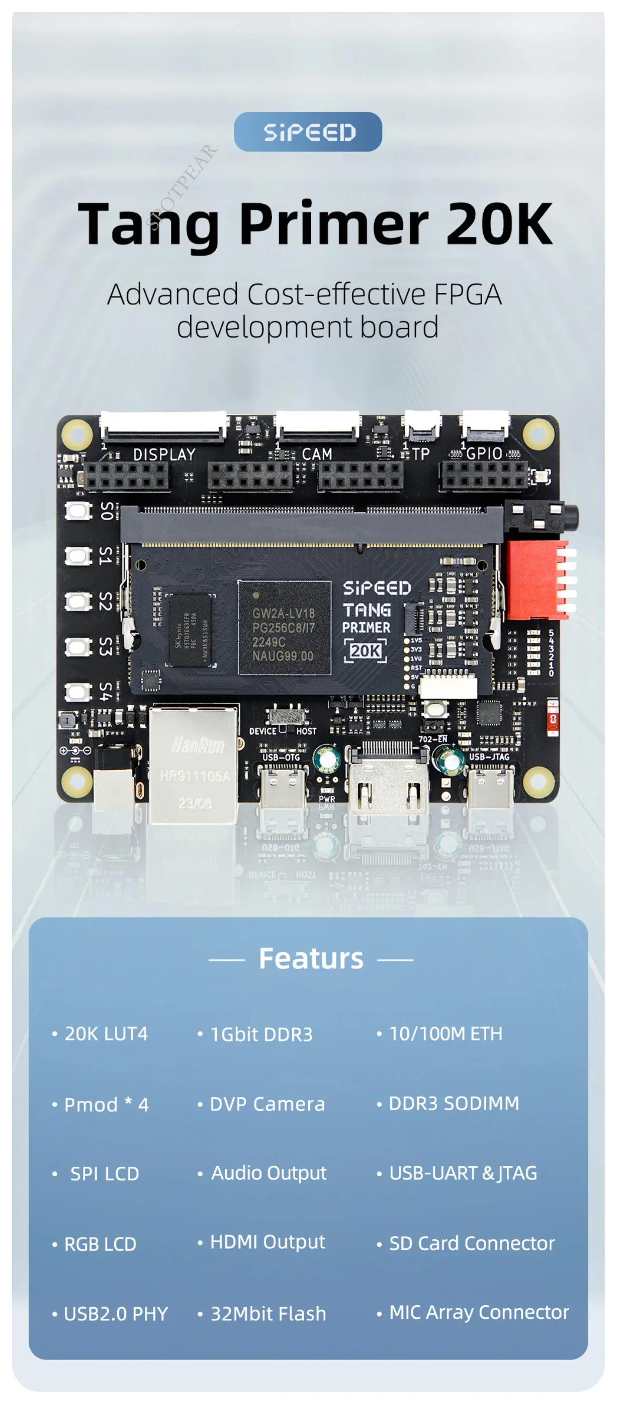 Imagem -06 - Placa de Desenvolvimento Sipeed Fpga Tang Primer 20k Dock Lite 128m Ddr3 Gw2a-lv18pg256c8 i7