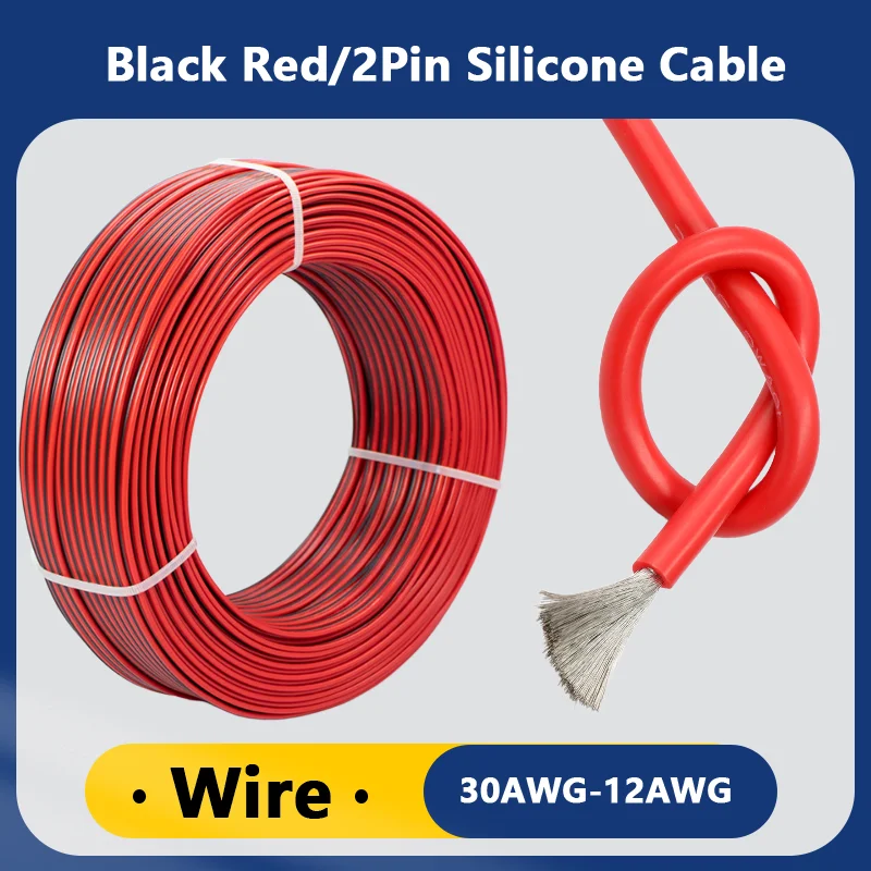 1/3/8M High Temperature Silicone Wire 2Pin Cable 30~12AWG Electrical Silicone Wire For Automotive Car Solar Panel Battery Wires