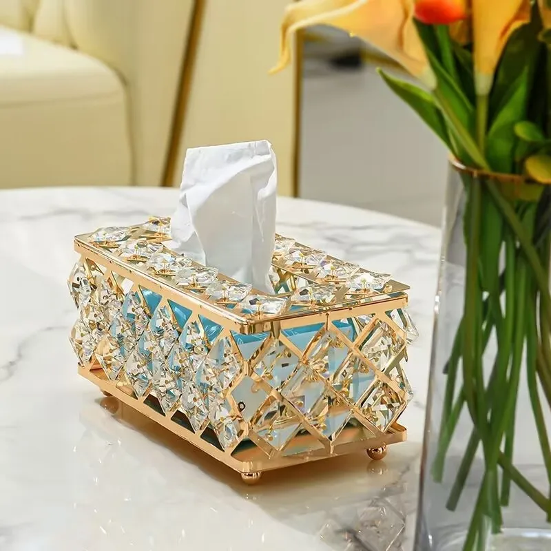 

Nordic style living room light luxury crystal tissue box home creative simple napkin tissue storage room decoration