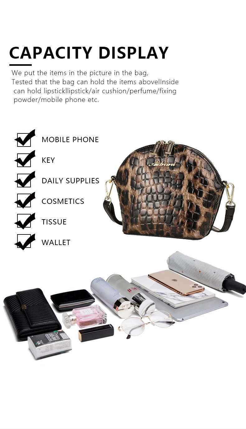 Aidrani Mini Shell Umhängetasche für Damen, Modische Einzel-Schultertasche mit Leopardenmuster, Hochwertiges Rindsleder – Detail 7