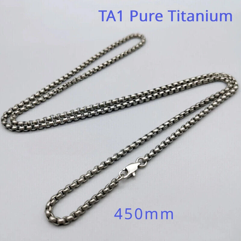 Pure Titanium Box Chain Necklace 3mm Men's Unisex Non Allergic Skin Care Healthy Size Complete Lightweight Anti Allergic 450mm