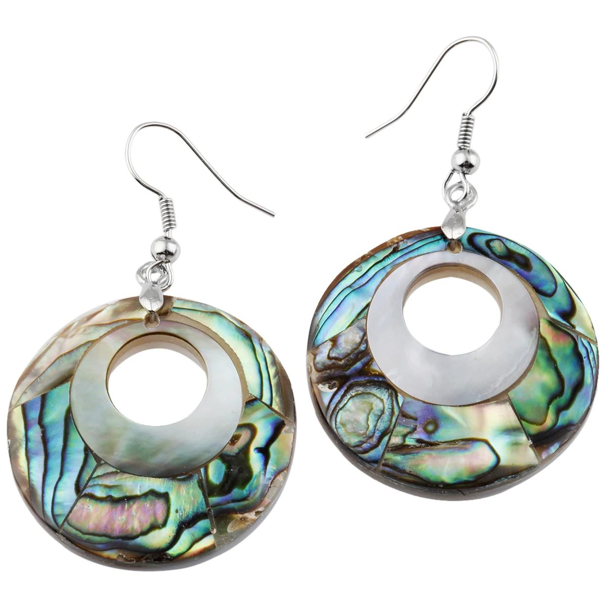 Natural Abalone Shell Hollow Both Round Harmony Drop Silver Color Hook Earring Fashion Beach Style Women Eardop Jewelry