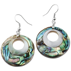 Natural Abalone Shell Hollow Both Round Harmony Drop Silver Color Hook Earring Fashion Beach Style Women Eardop Jewelry