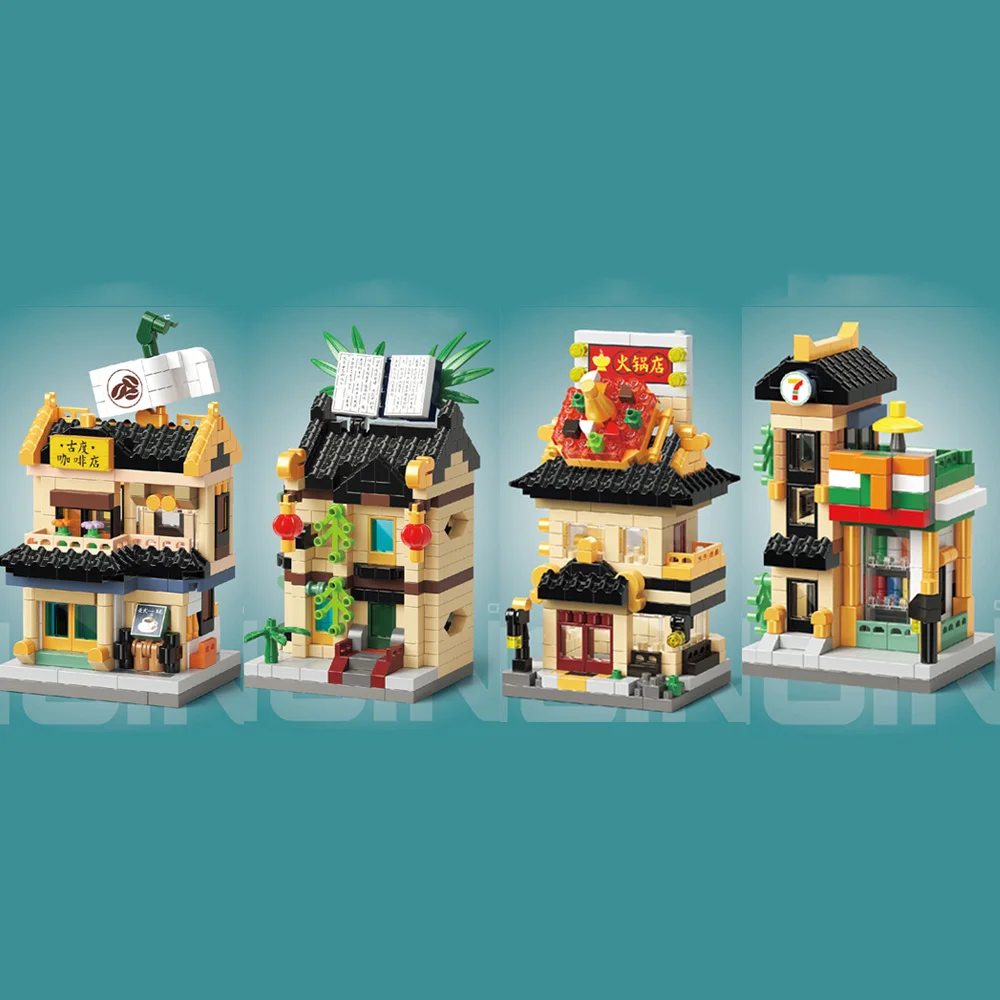 

Creative Mini Block City Street View Hot Pot Coffee Shop Bookstore Convenience Store Building Brick Assemble Toys For Kid Gift