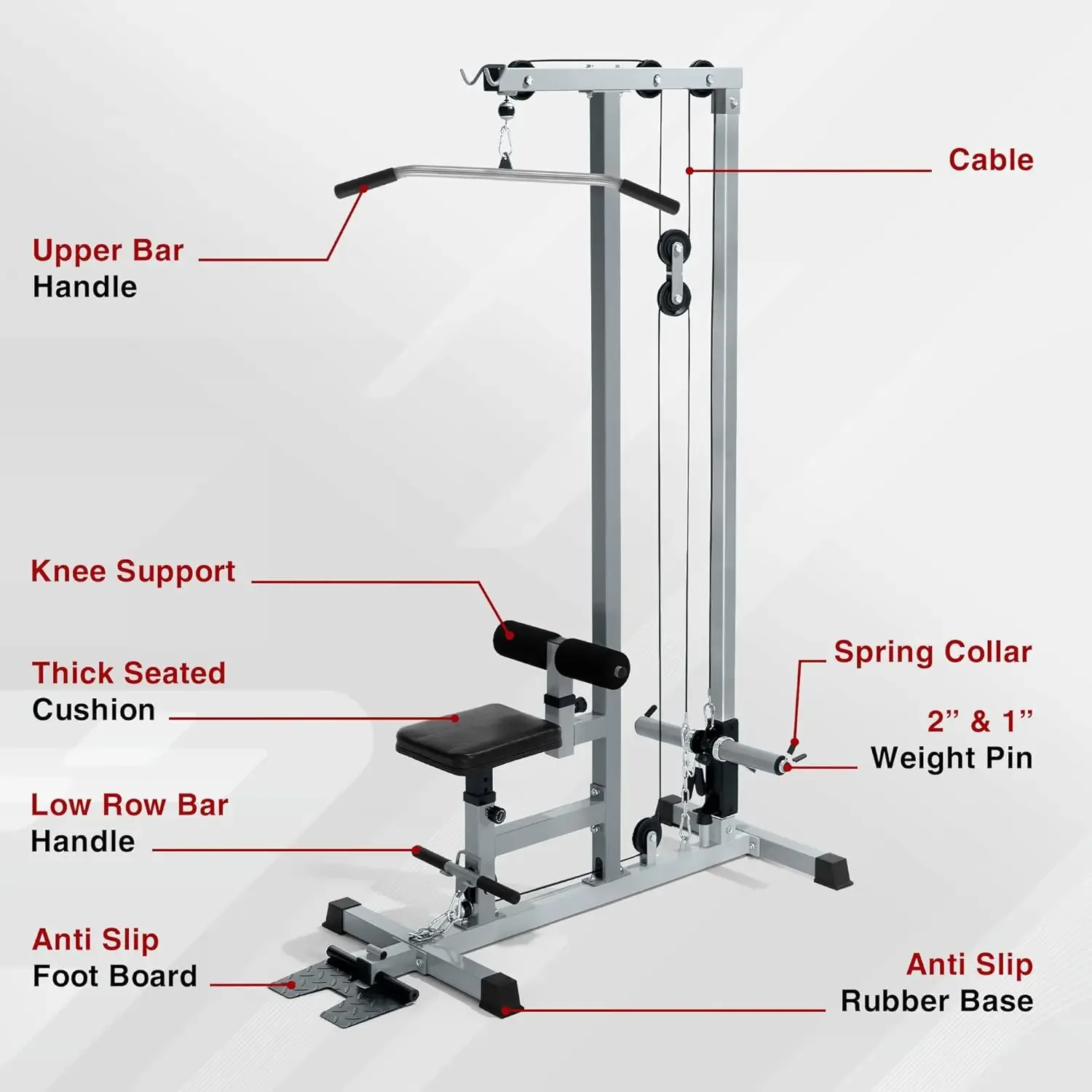 Pull Down Machines, LAT Row Cable Machine, LAT Tower with Additional Pulley Cable, High & Low Pulley Stations