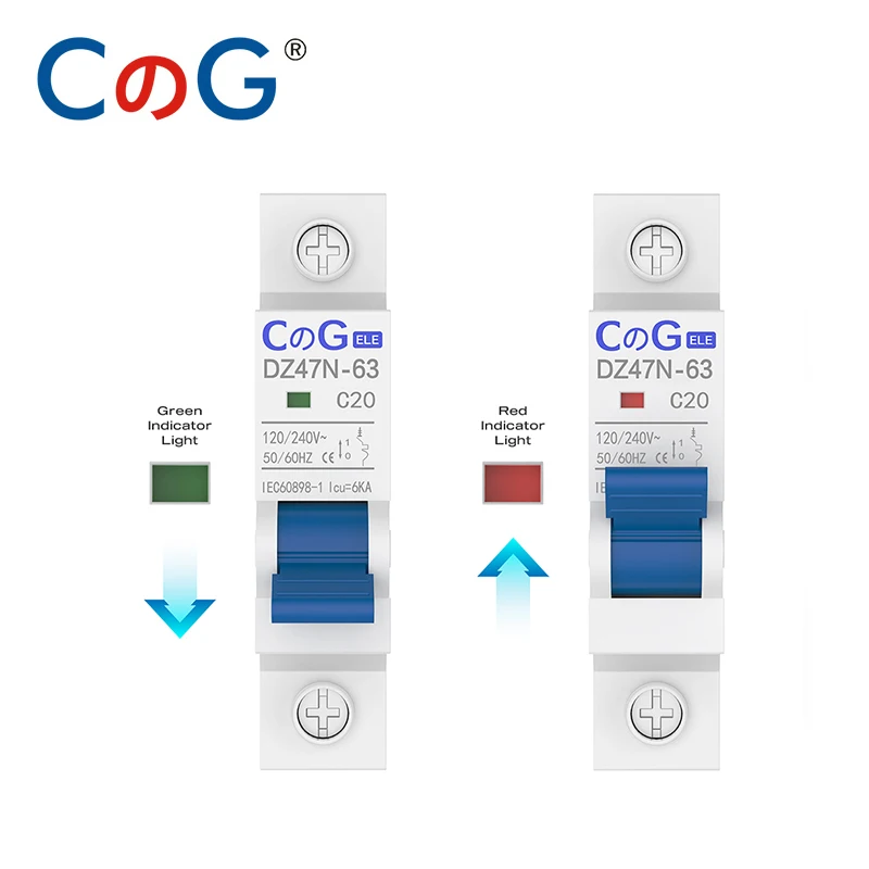 CG 2Pcs/Set AC Miniature Circuit Breaker 1Pole 6A 10A 16A 20A 25A 32A 40A 50A 63A 120/240V Thermal Magnetic Trip Din Rail Mount