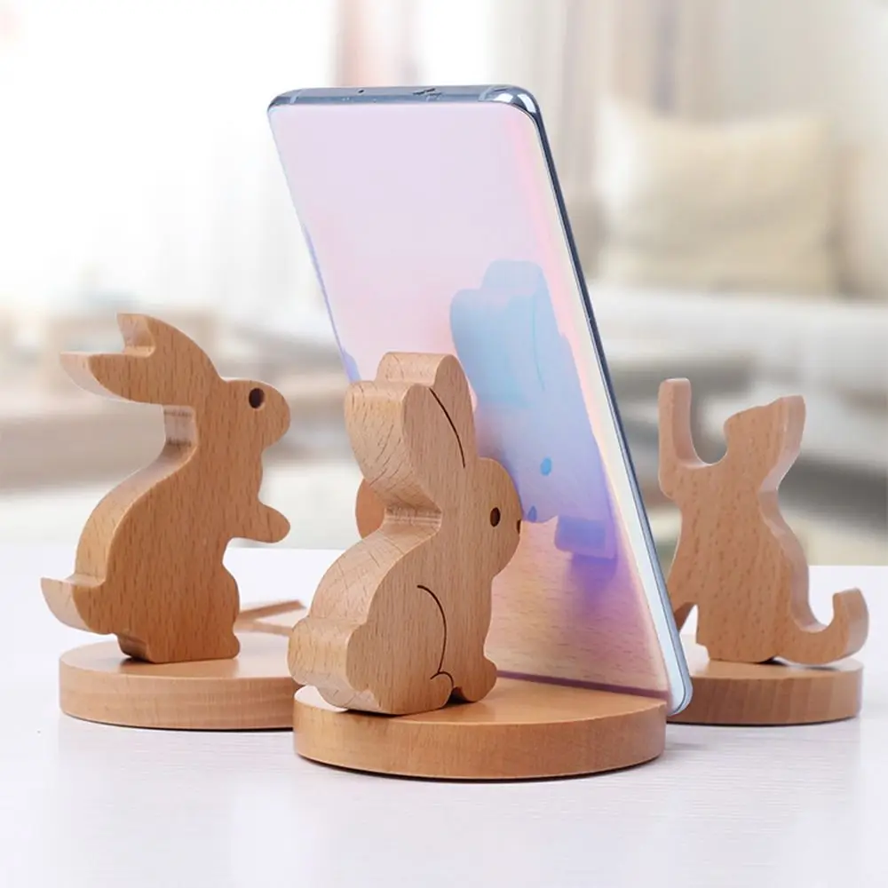 Creative Wooden Phone Holder Heavy Duty Rabbit Shaped Cute Bunny Phone Rack Practical Durable Mobile Phone Bracket