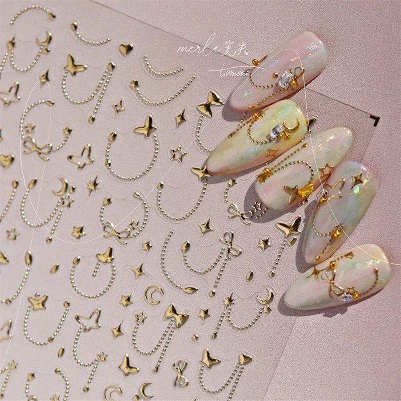 

Hot Stamping Mini Butterfly Bow Tie Star Moon Line Gold White 5D Relief Self Adhesive Nail Art Decoration Sticker Manicure Decal