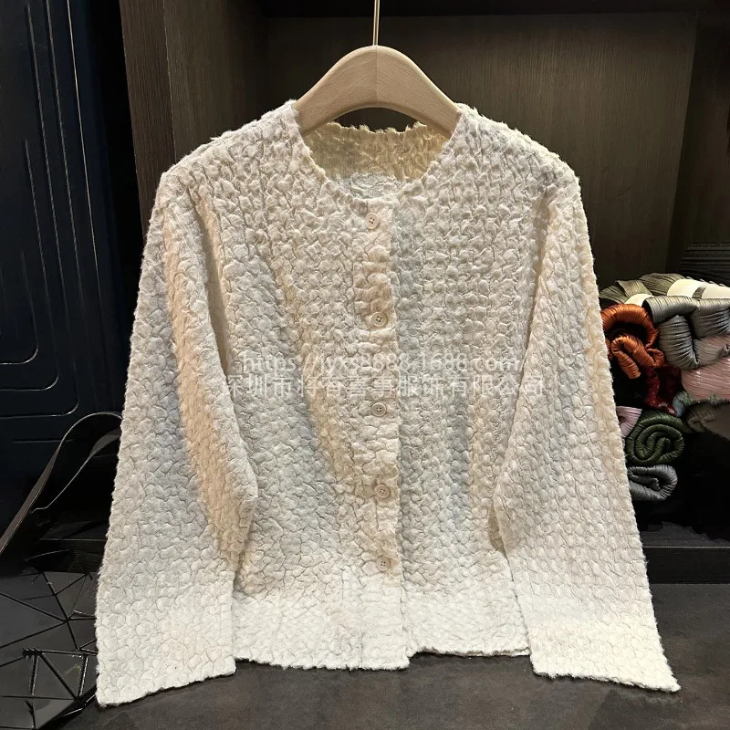 

Плиссированная куртка Miyake, 2025 г., элегантное однотонное однобортное пальто с круглым вырезом, топы, осенний простой свободный кардиган большого размера с напуском