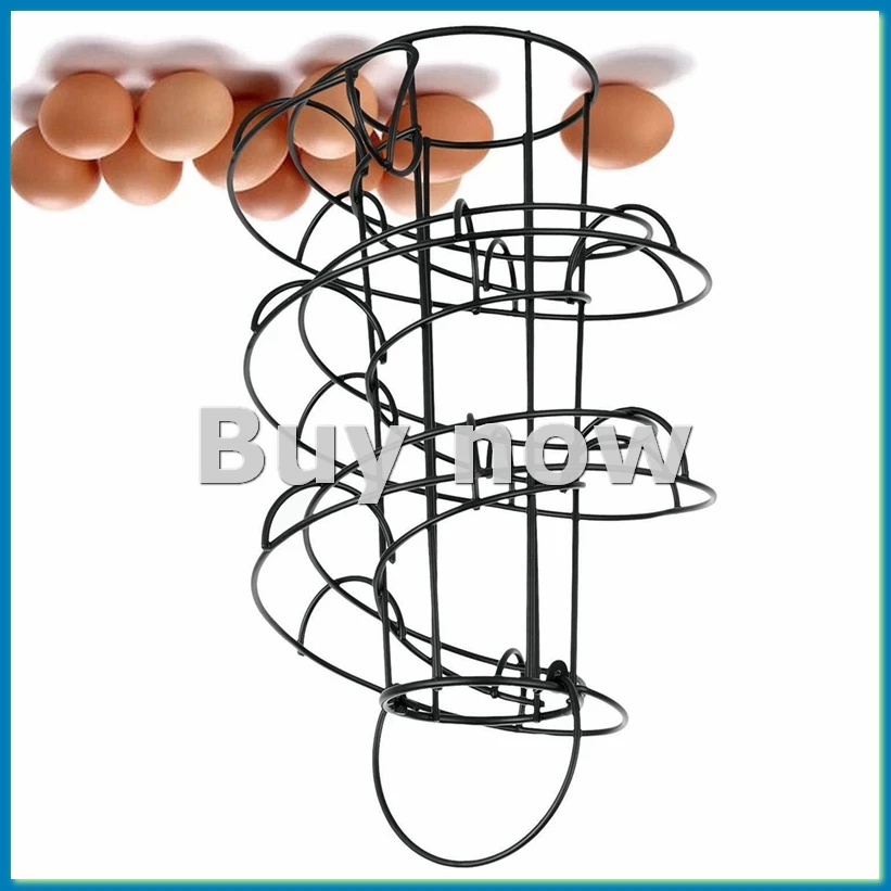 Estante para huevos de cocina, cesta para huevos en espiral, práctico estante para almacenamiento de huevos de hierro, estante de almacenamiento Black-A51M