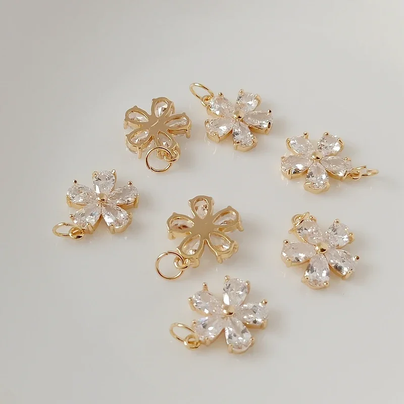 

14K Gold-plated Zircon Five-leaf Flower Pendant Bracelet Necklace Five-petal Flower Pendant DIY Handmade Accessory Matching