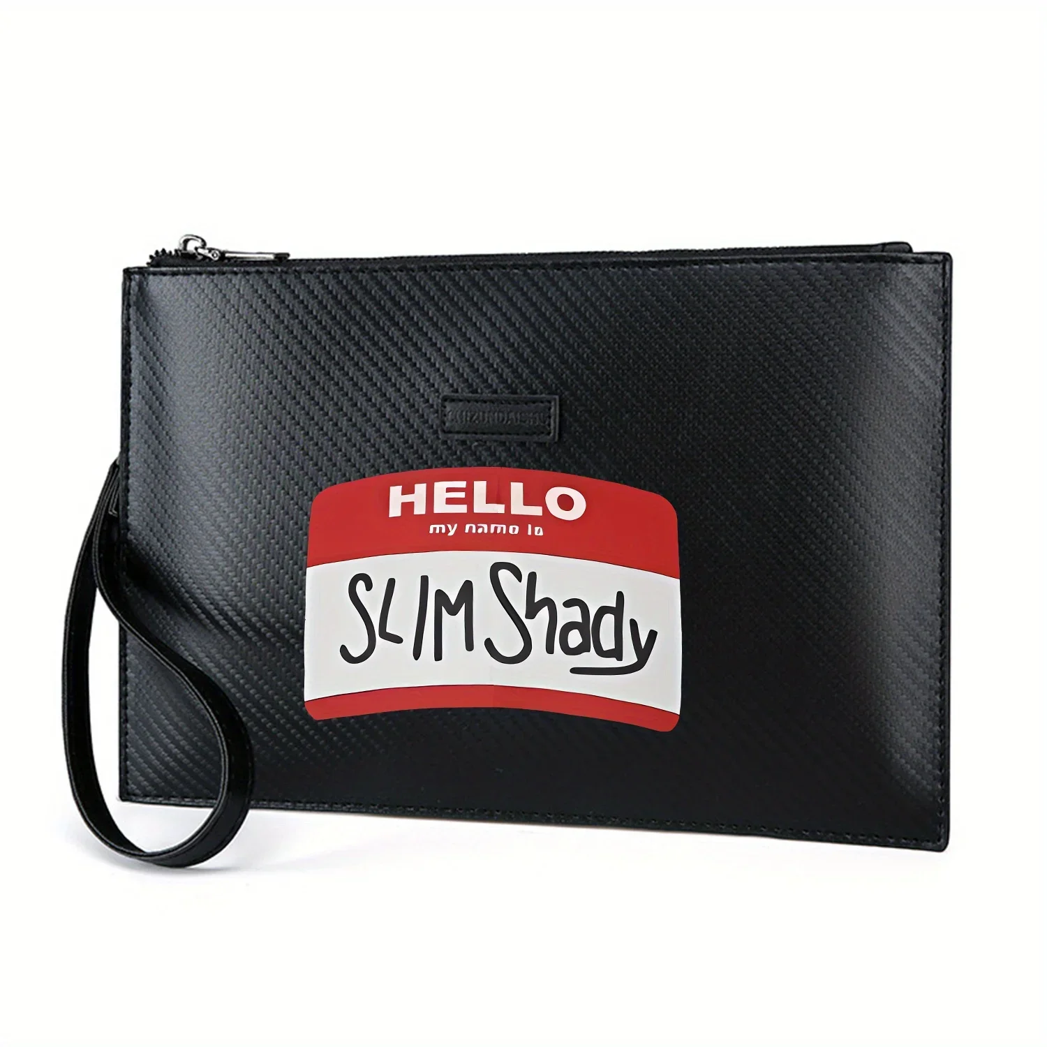 Hello,Slim Shady name badge Elegant Printed PU Men's Handbag Fashionable and Practical for Everyday Carry