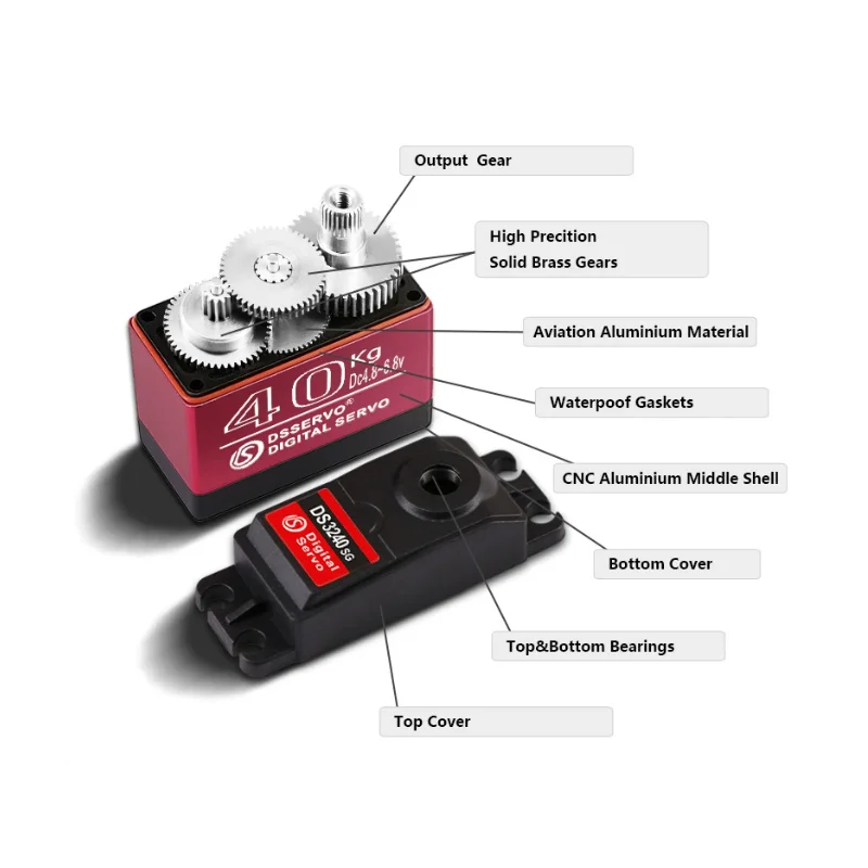 2PCS DS3240 40KG High Torque Metal Gear Digital Servo 180° 270° for 1/8 1/10 1/12 RC Car Robot Mechanical Arm DIY Projects