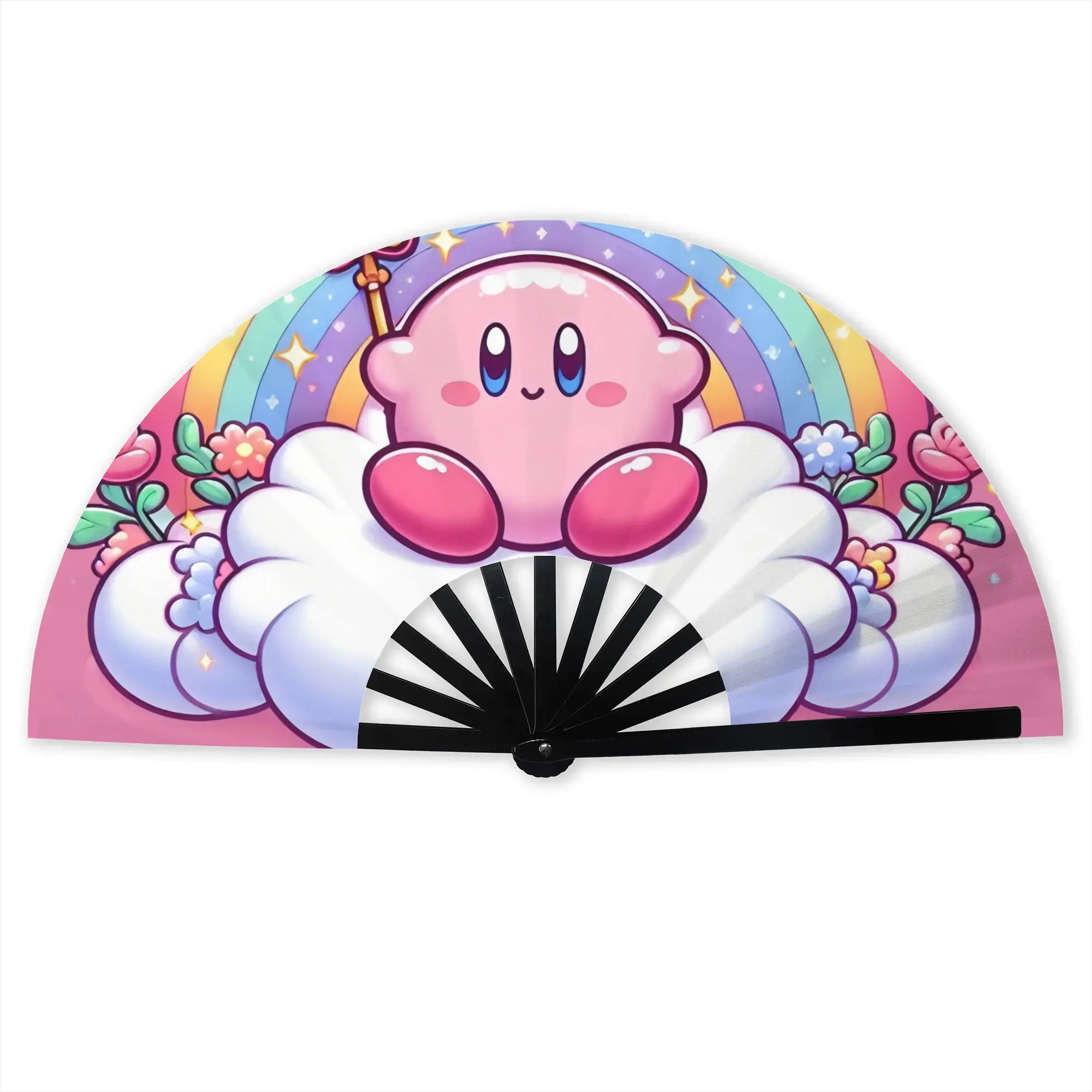 Abanico Plegable de Kirby Estrella Rosa, Diseño de Dibujos Animados, Arte Oriental Japonés, Abanico Decorativo Clásico de Alta Calidad, Regalo