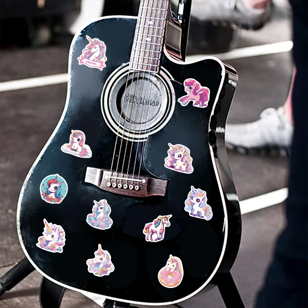 Cartoon Rainbow Unicorn Stickers, DIY Scrapbook, Laptop, Bagagem de viagem, Parede, Decoração do carro, Graffiti Sticker, 50pcs