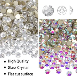 SS3-SS50 Top Quality Crystal Ab Golden Bottom Glitter Glass Rhinestones Non Hotfix Crystal Nail Diamond Art Decoration Gems