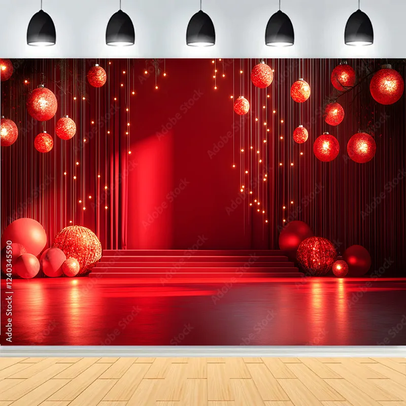 Элегантный китайский новогодний декор фотографии фонов красные фонарики цветы украшенные весенним праздничным фото фон DL-04