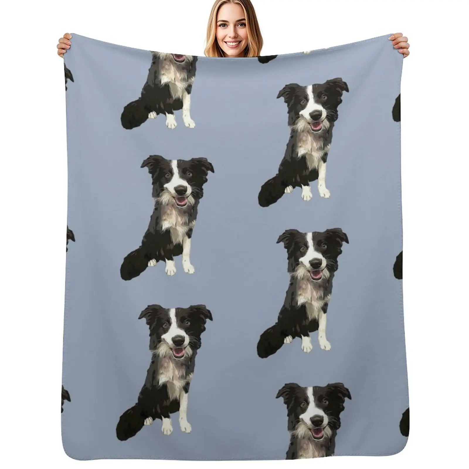 Border Collie Cartoon Dog Throw Blanket Soft Sherpa Fleece Warm Blanket for Winter