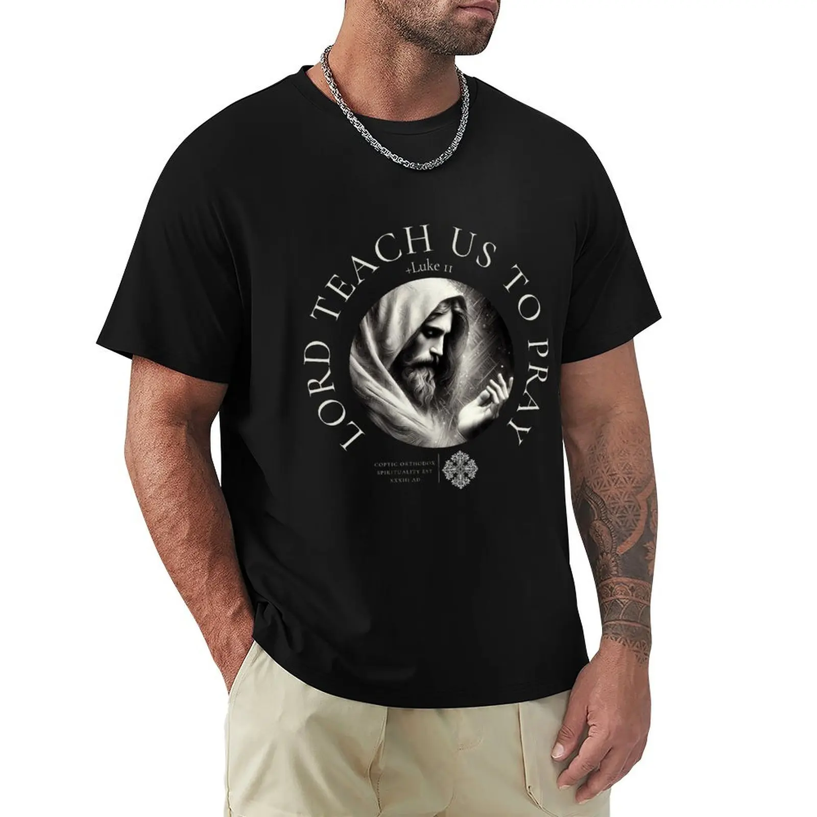 Lord Teach us to Pray Coptic Orthodox Featuring Jesus Sketch T-Shirt t shirts with prints T-Shirt