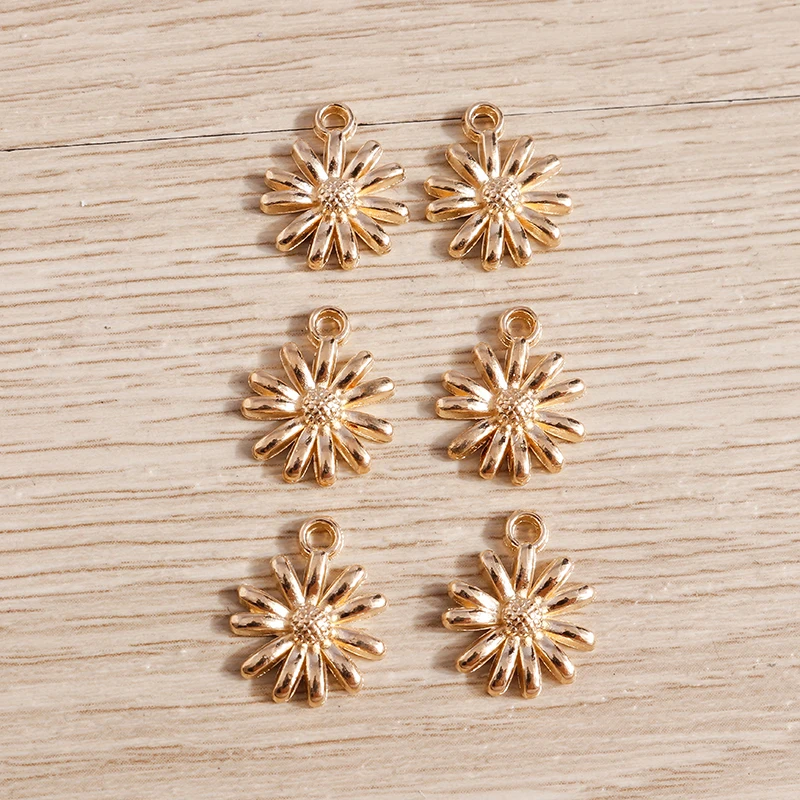 Tusember 50 Stück 12*15mm Metall-Goldfarbene Gänseblümchen-Anhänger für Halsketten, Ohrringe, handgefertigte Schmuckherstellung, Zubehör und Schmuckteile – Detail 2
