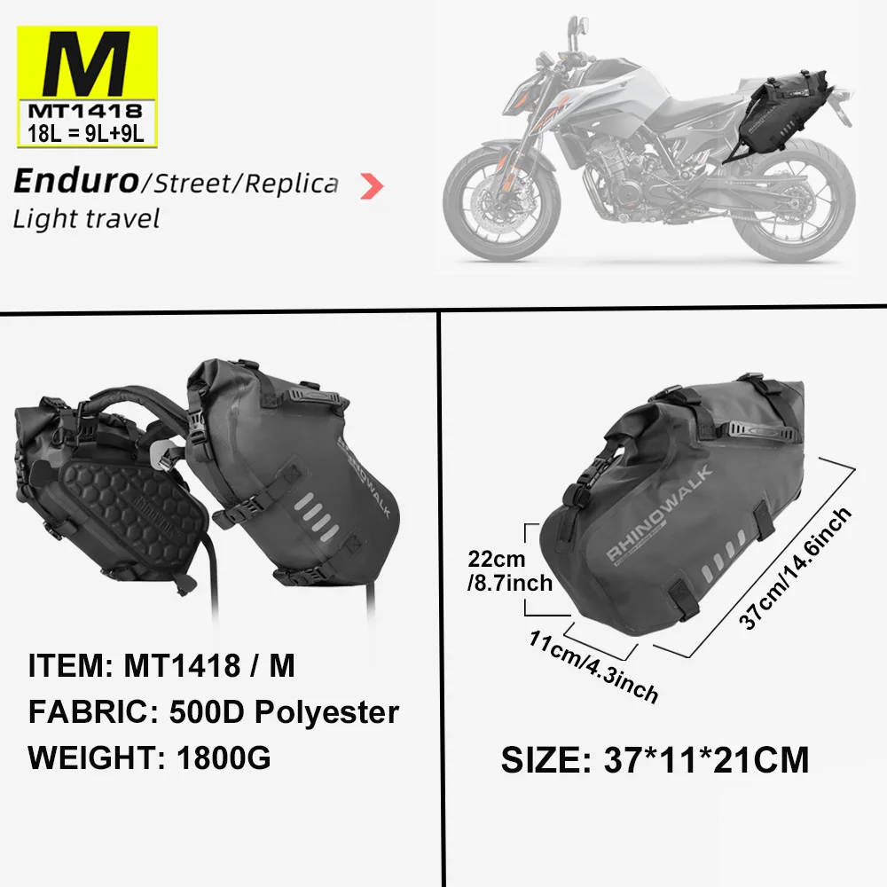 Rhinowalk Motortas 2 Stuks 100% Waterdicht 18L/28L/48L Universal Fit Motorfiets Fietstas Zadeltassen Zijopslag Bagage